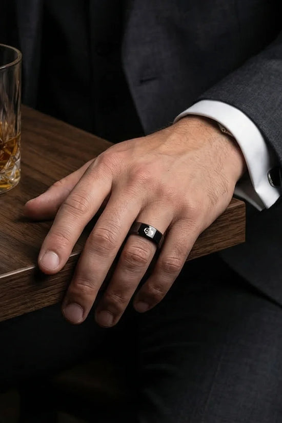 Midnight Flush: Polished Black Ace Ring
