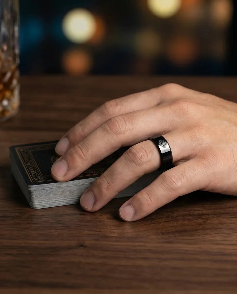 Midnight Flush: Polished Black Ace Ring