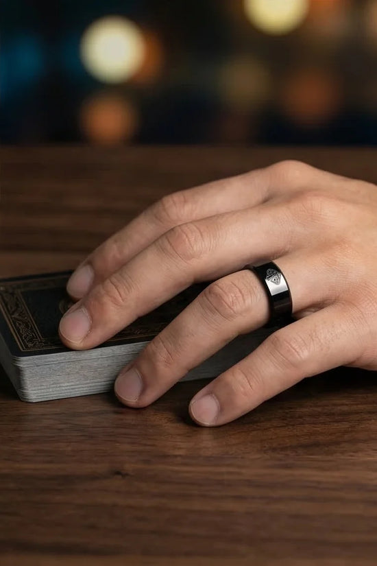 Midnight Flush: Polished Black Ace Ring