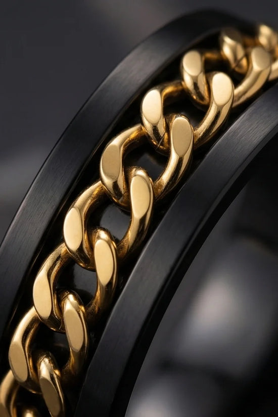 The Gilded Shadow: Black & Gold Curb Chain Ring