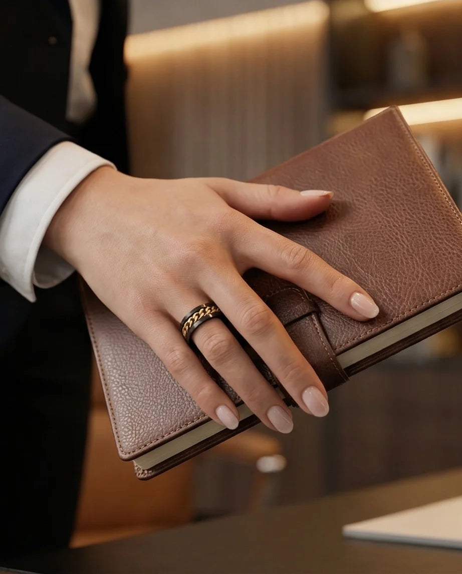 The Gilded Shadow: Black & Gold Curb Chain Ring