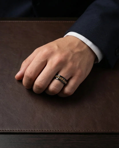 The Gilded Shadow: Black & Gold Curb Chain Ring