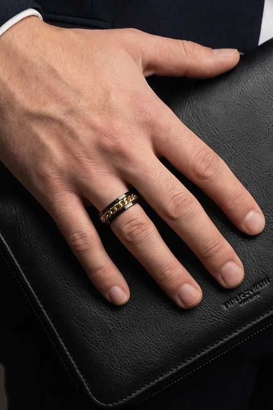 The Gilded Shadow: Black & Gold Curb Chain Ring