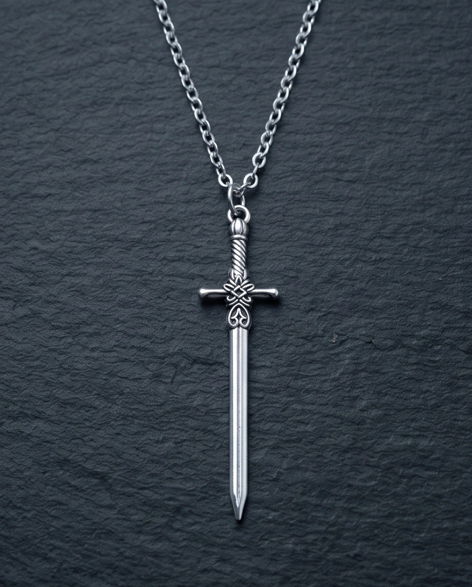 The Celtic Excalibur: Vintage Silver Sword Pendant Necklace