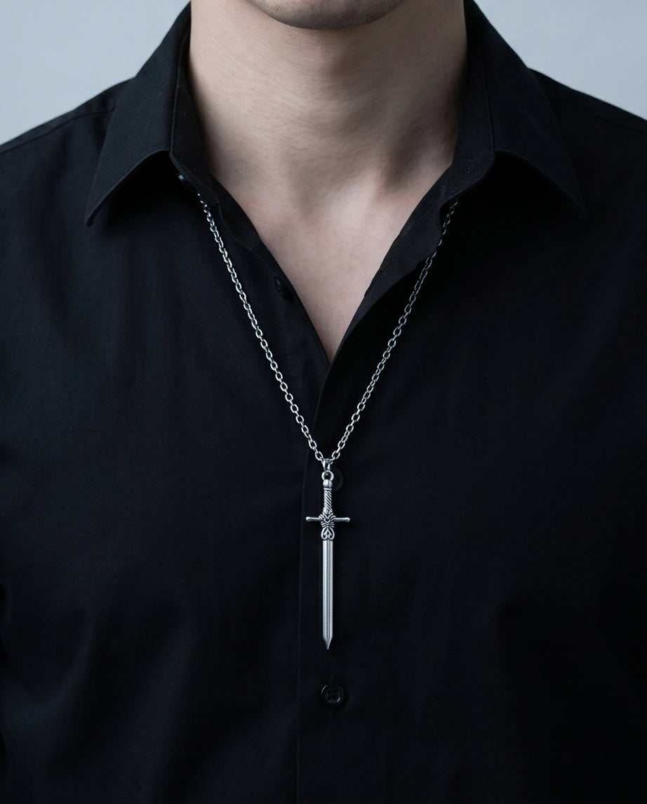 The Celtic Excalibur: Vintage Silver Sword Pendant Necklace
