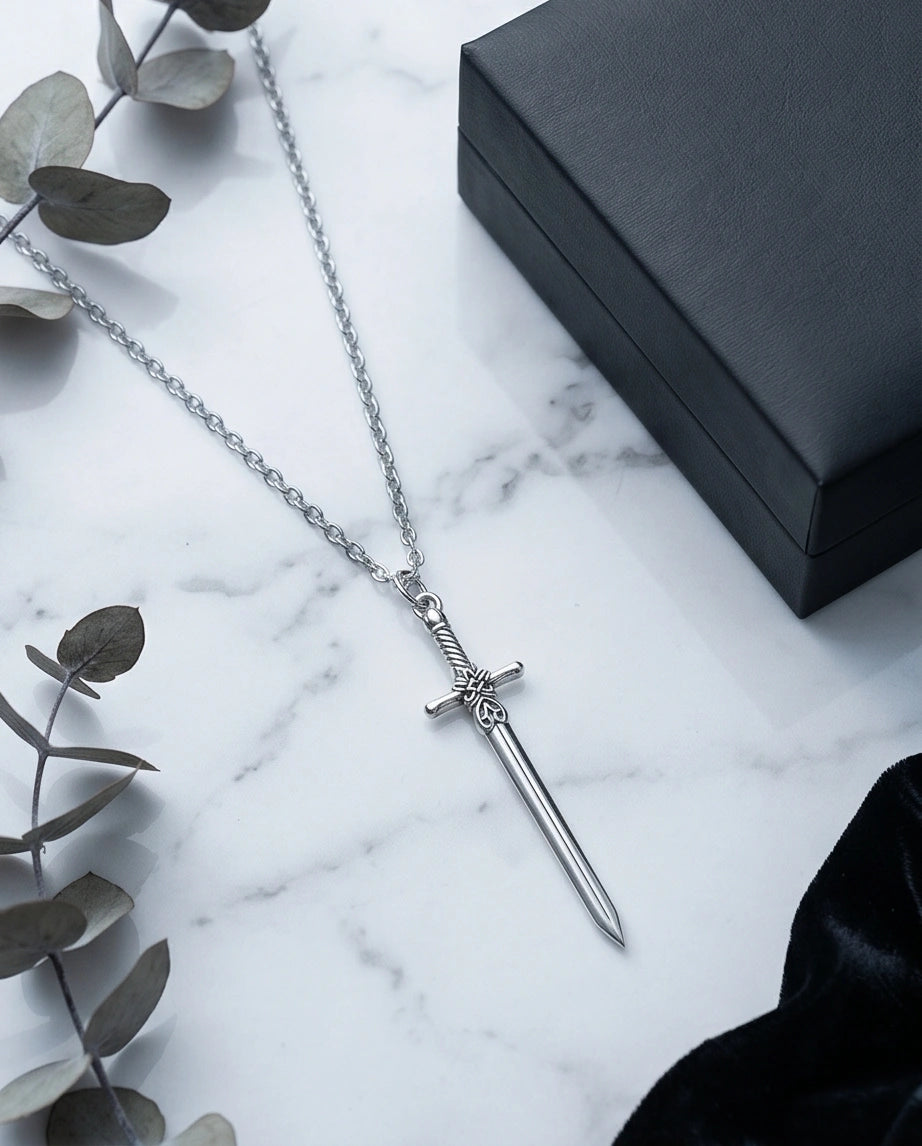 The Celtic Excalibur: Vintage Silver Sword Pendant Necklace