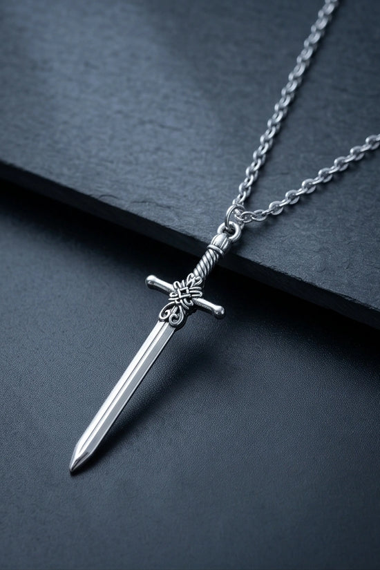 The Celtic Excalibur: Vintage Silver Sword Pendant Necklace