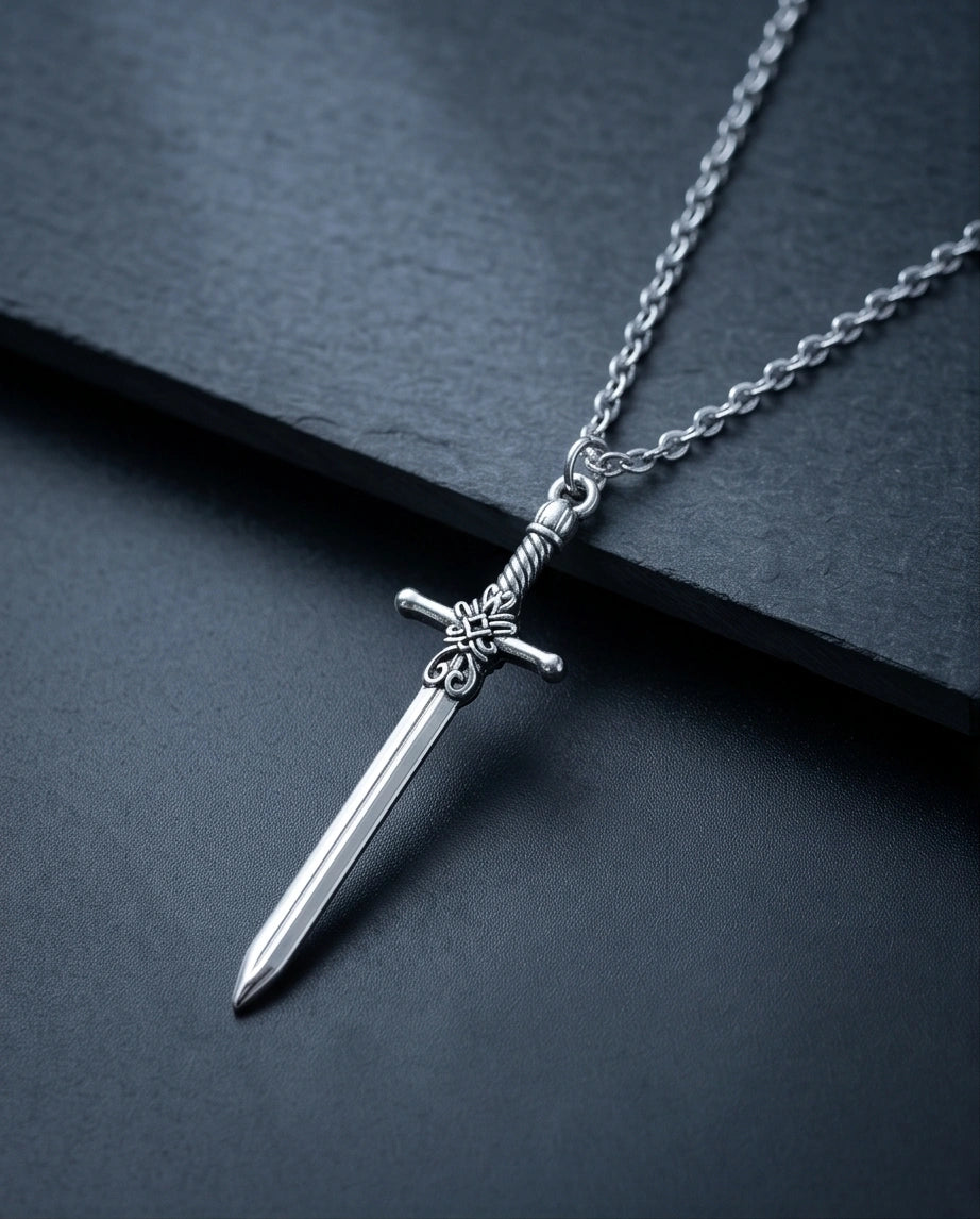 The Celtic Excalibur: Vintage Silver Sword Pendant Necklace