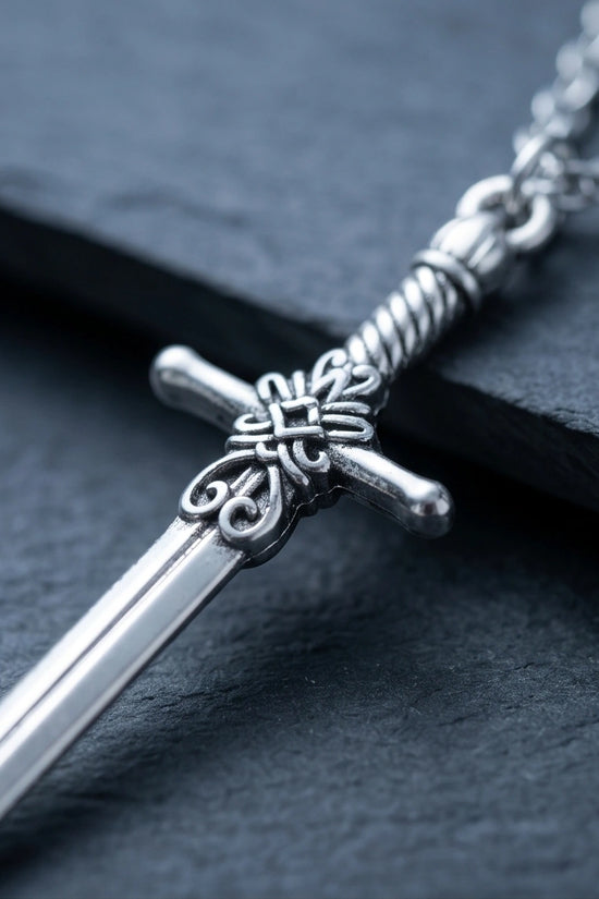 The Celtic Excalibur: Vintage Silver Sword Pendant Necklace
