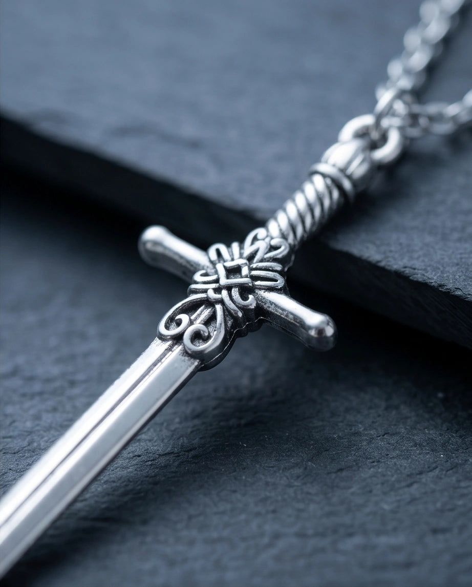 The Celtic Excalibur: Vintage Silver Sword Pendant Necklace