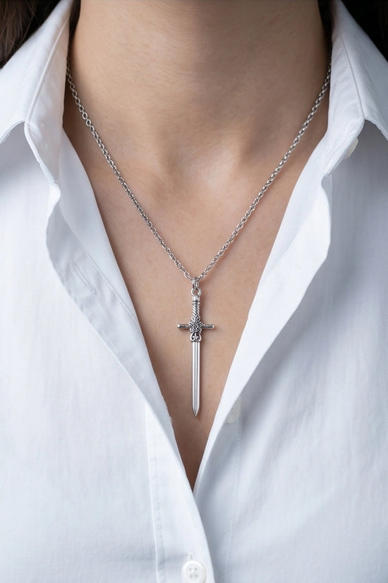 The Celtic Excalibur: Vintage Silver Sword Pendant Necklace