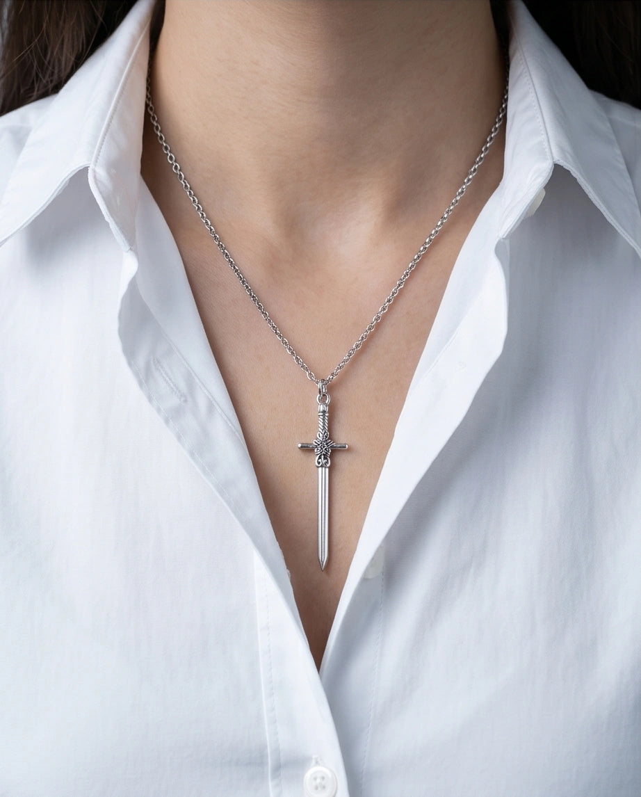 The Celtic Excalibur: Vintage Silver Sword Pendant Necklace
