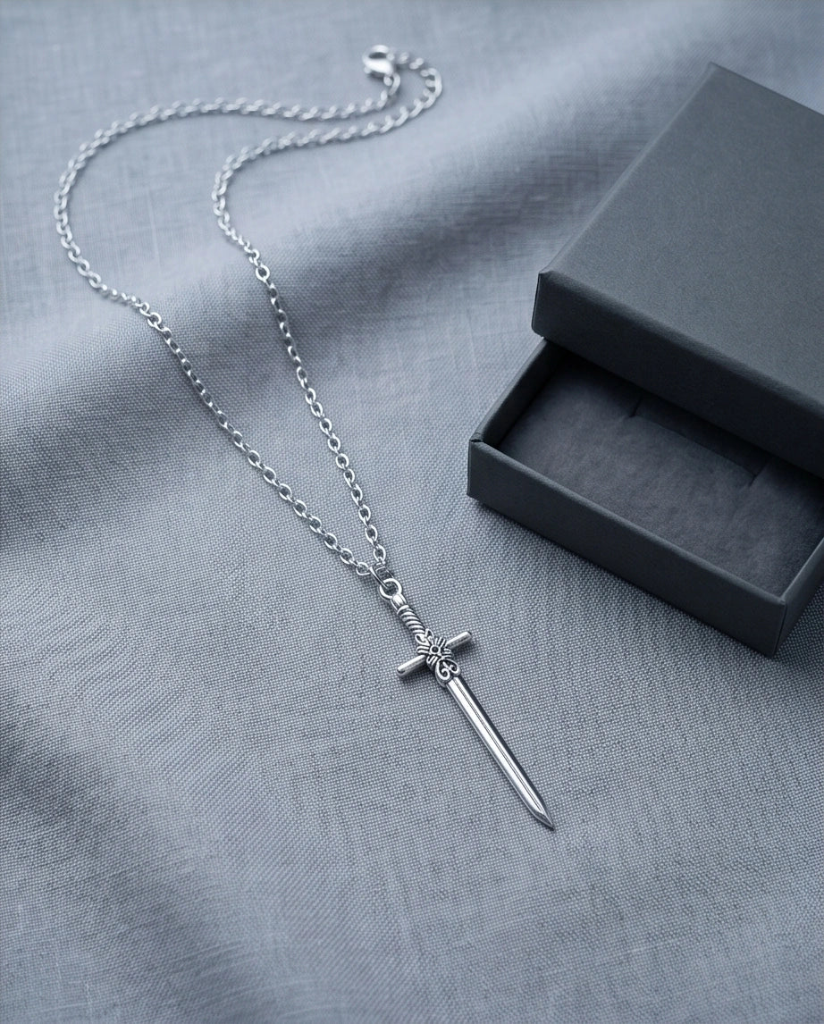 The Celtic Excalibur: Vintage Silver Sword Pendant Necklace