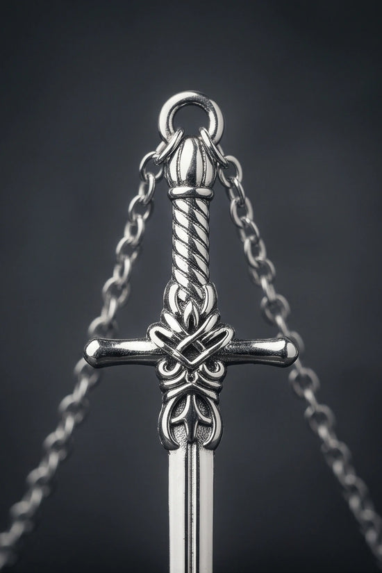 The Celtic Excalibur: Vintage Silver Sword Pendant Necklace