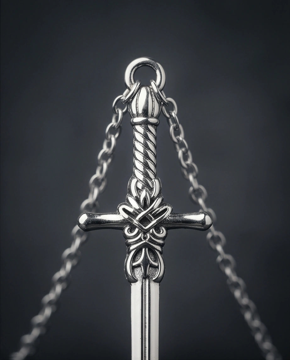 The Celtic Excalibur: Vintage Silver Sword Pendant Necklace