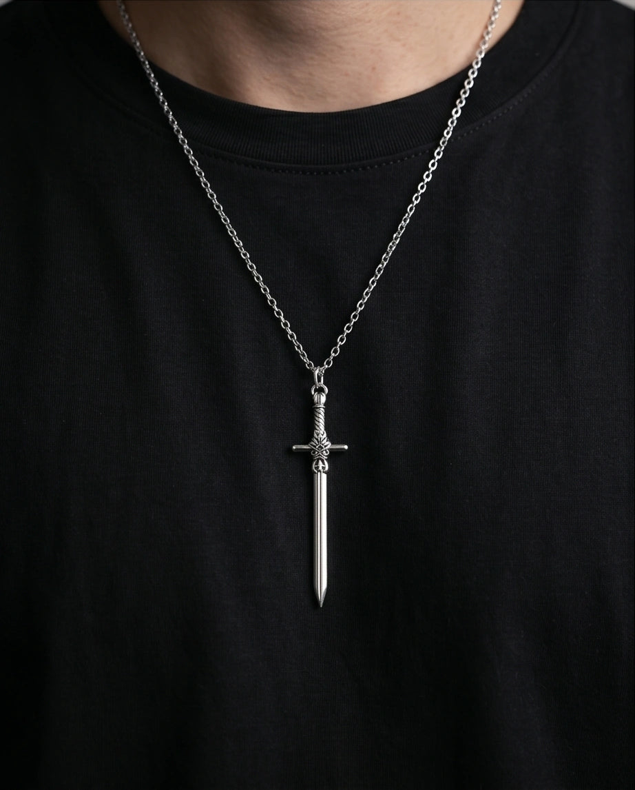 The Celtic Excalibur: Vintage Silver Sword Pendant Necklace