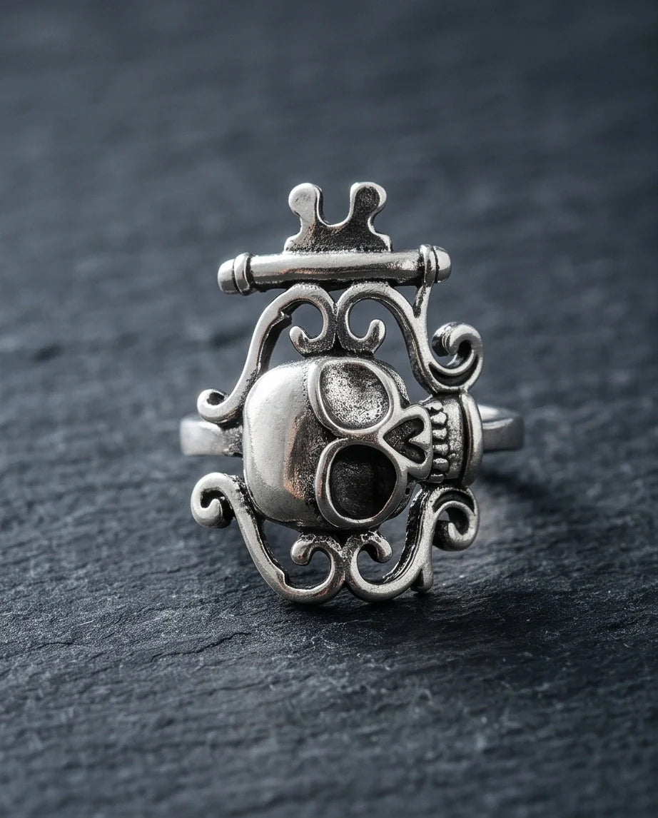 The Royal Rebel: Gothic Skull Filigree Ring