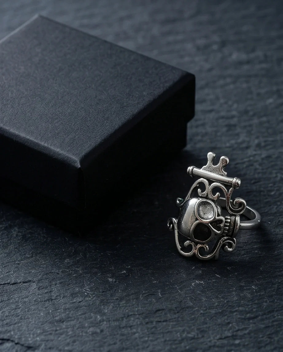 The Royal Rebel: Gothic Skull Filigree Ring