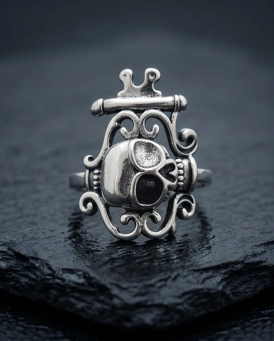 The Royal Rebel: Gothic Skull Filigree Ring