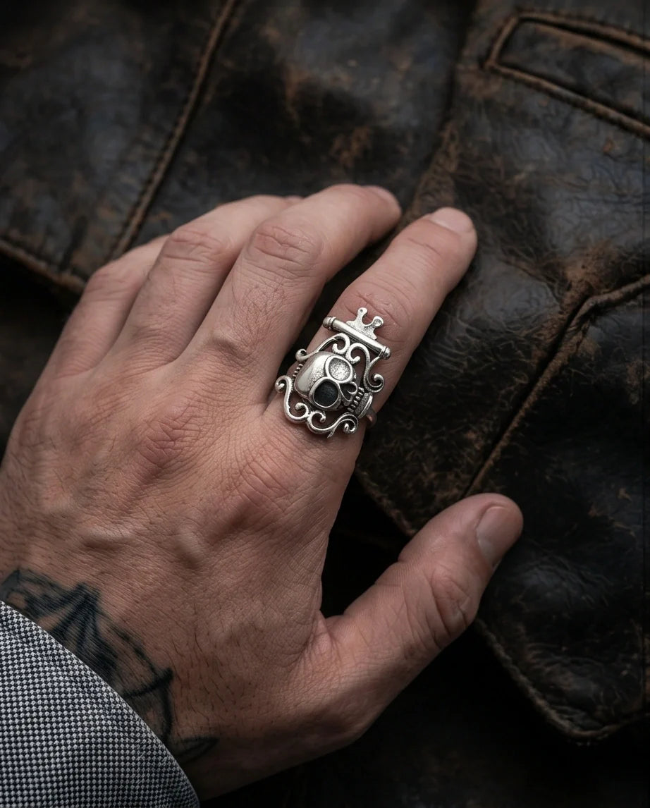 The Royal Rebel: Gothic Skull Filigree Ring