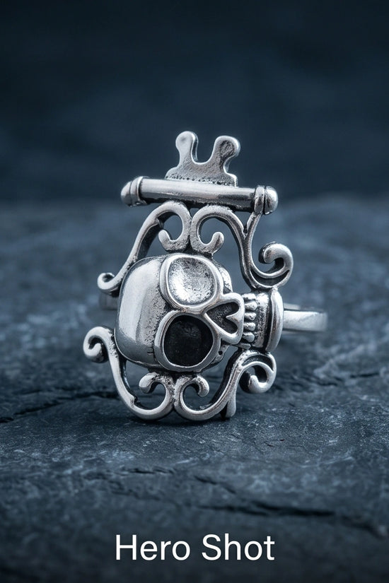 The Royal Rebel: Gothic Skull Filigree Ring