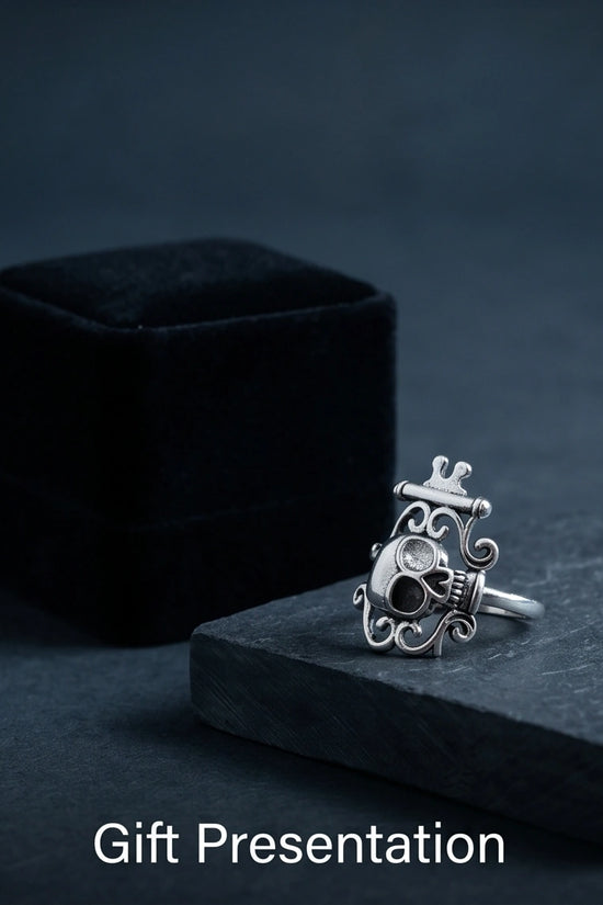 The Royal Rebel: Gothic Skull Filigree Ring