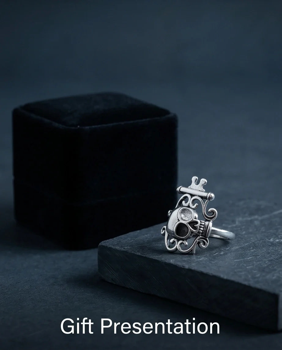 The Royal Rebel: Gothic Skull Filigree Ring