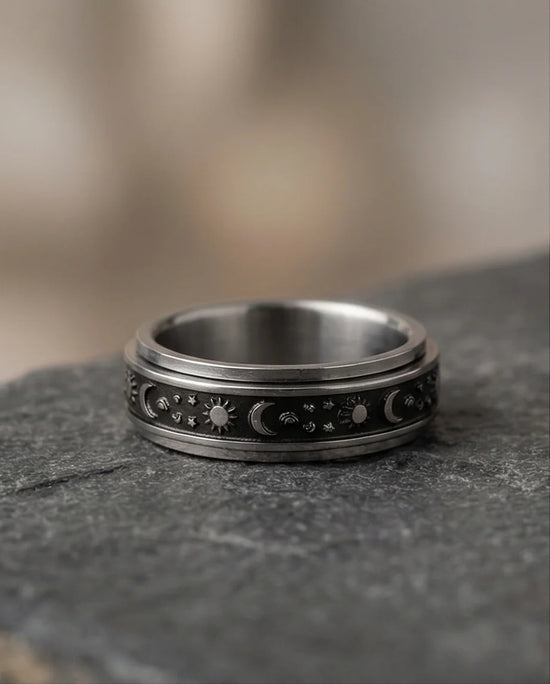 Celestial Orbit: Antique Sun & Moon Spinner Band
