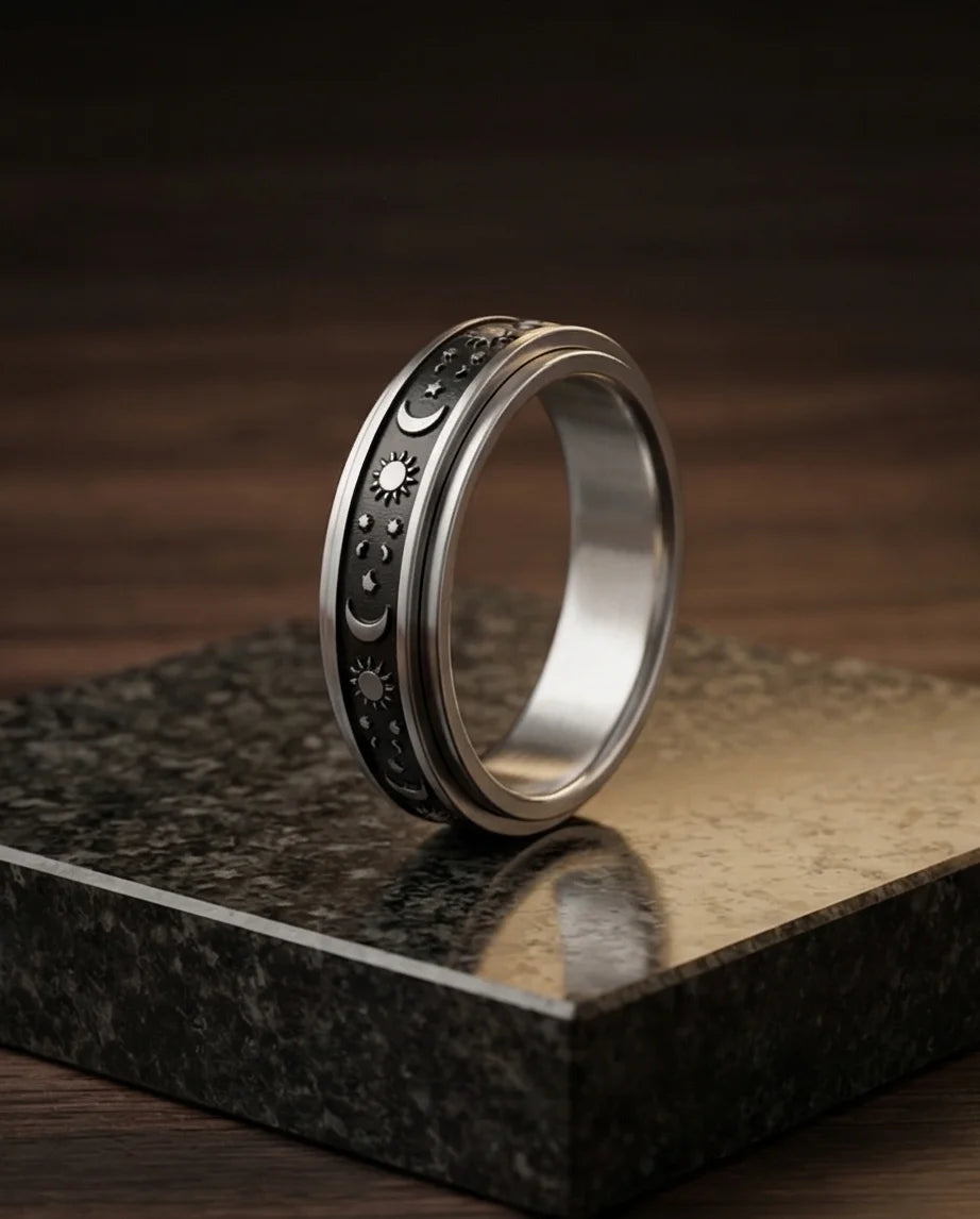 Celestial Orbit: Antique Sun & Moon Spinner Band