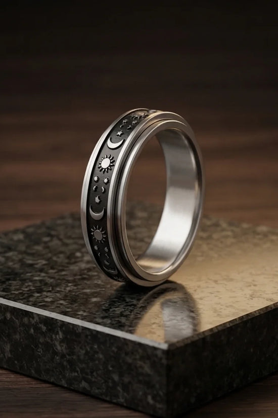 Celestial Orbit: Antique Sun & Moon Spinner Band