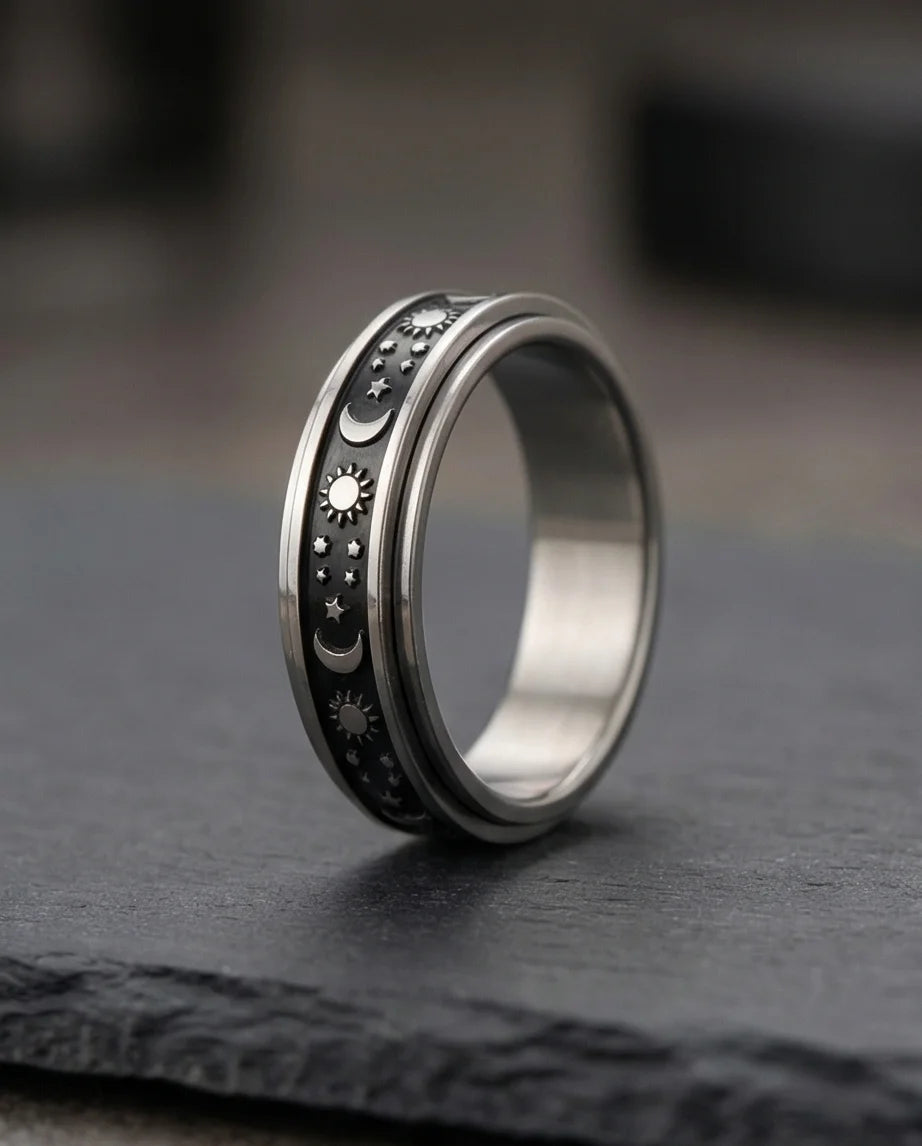 Celestial Orbit: Antique Sun & Moon Spinner Band