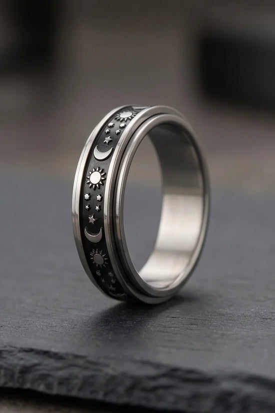 Celestial Orbit: Antique Sun & Moon Spinner Band