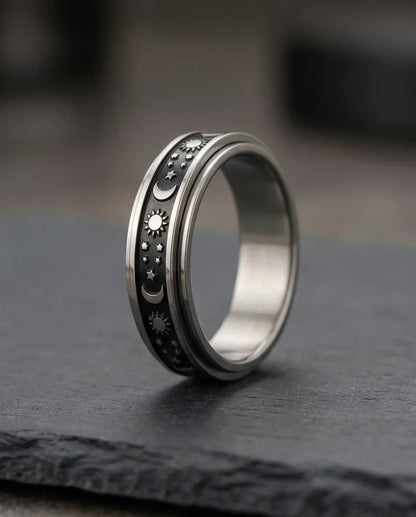Celestial Orbit: Antique Sun & Moon Spinner Band