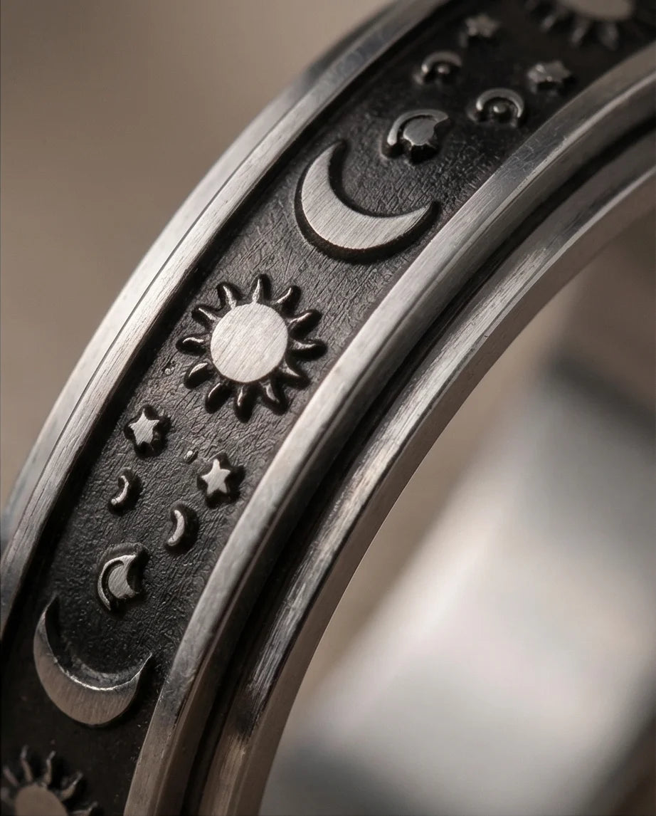 Celestial Orbit: Antique Sun & Moon Spinner Band