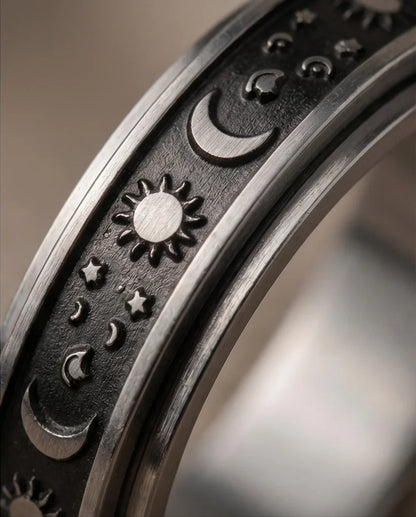 Celestial Orbit: Antique Sun & Moon Spinner Band
