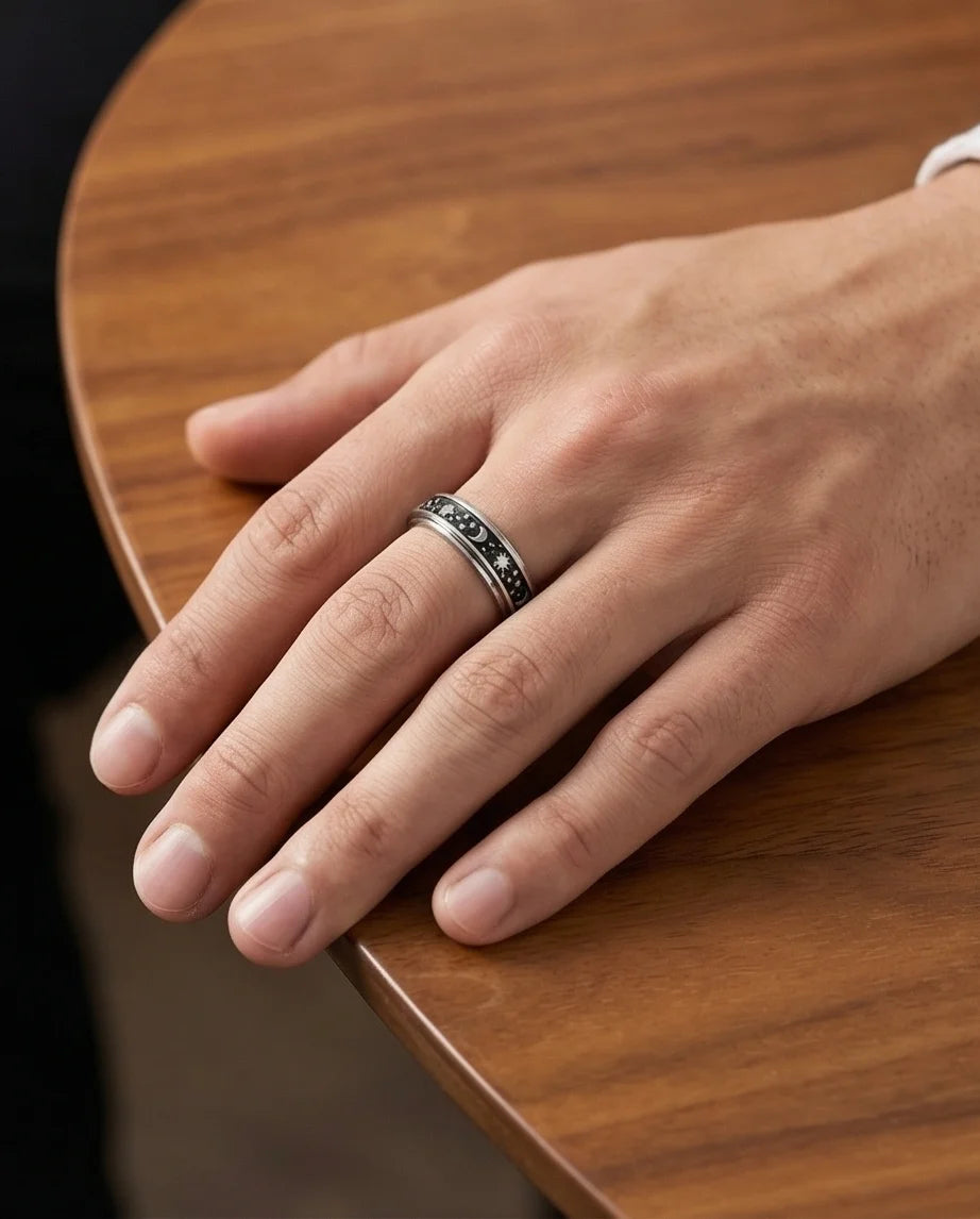 Celestial Orbit: Antique Sun & Moon Spinner Band