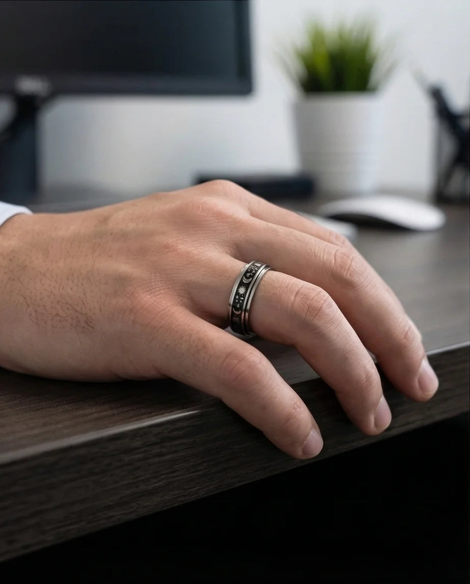 Celestial Orbit: Antique Sun & Moon Spinner Band