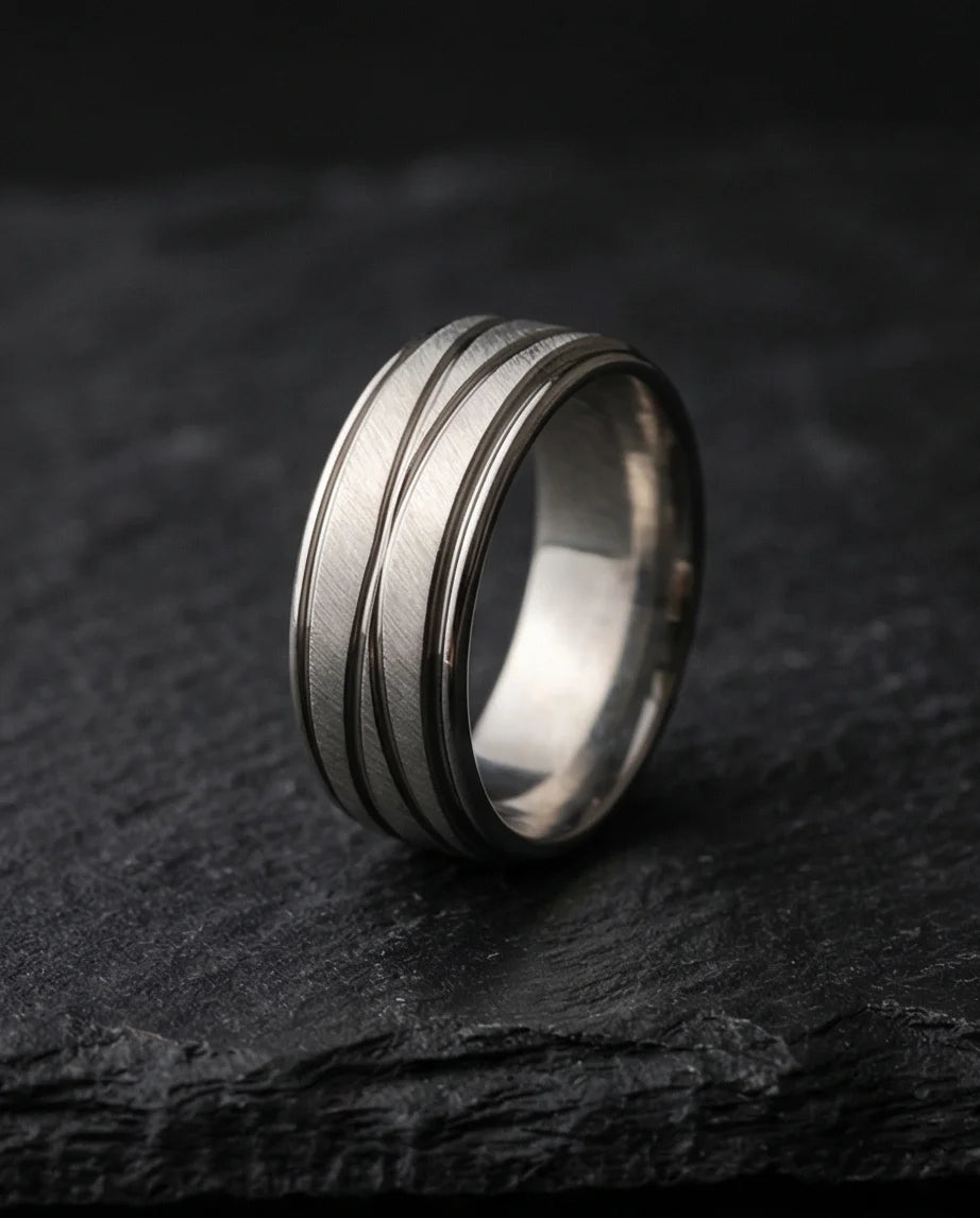 Titanium Horizon: Grooved Matte Statement Ring