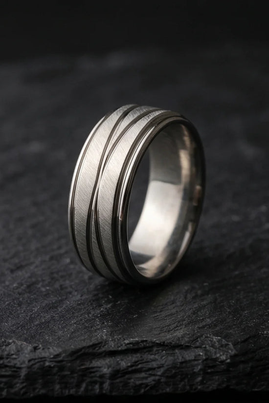 Titanium Horizon: Grooved Matte Statement Ring