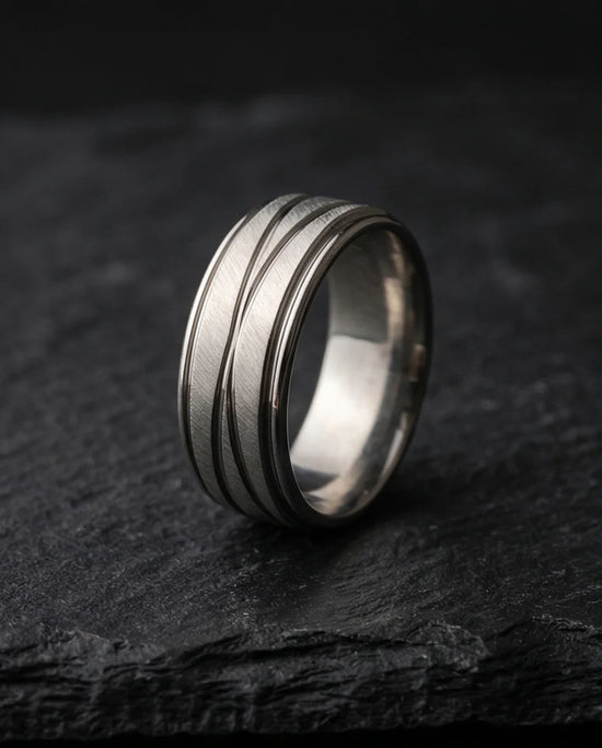 Titanium Horizon: Grooved Matte Statement Ring