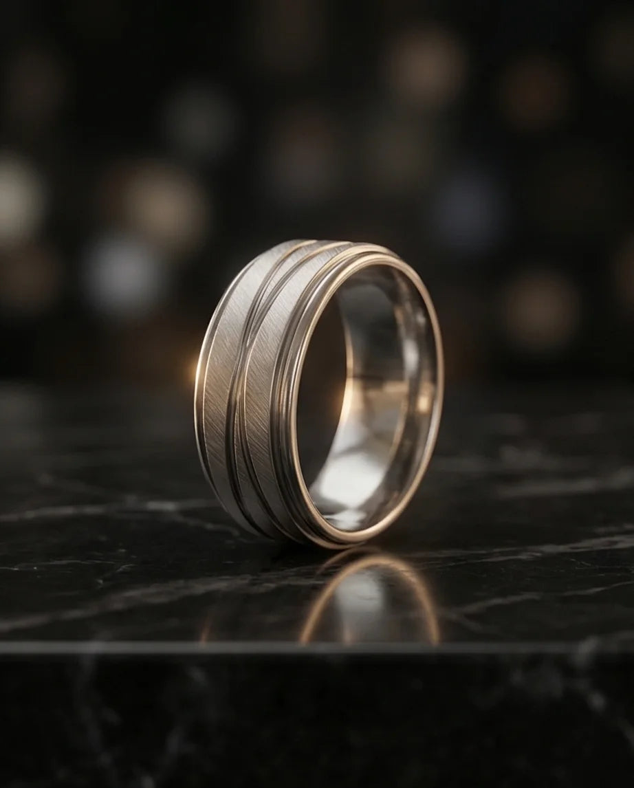 Titanium Horizon: Grooved Matte Statement Ring