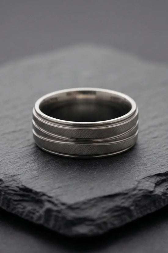 Titanium Horizon: Grooved Matte Statement Ring