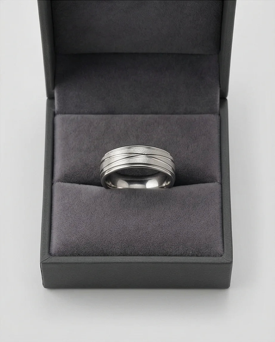 Titanium Horizon: Grooved Matte Statement Ring