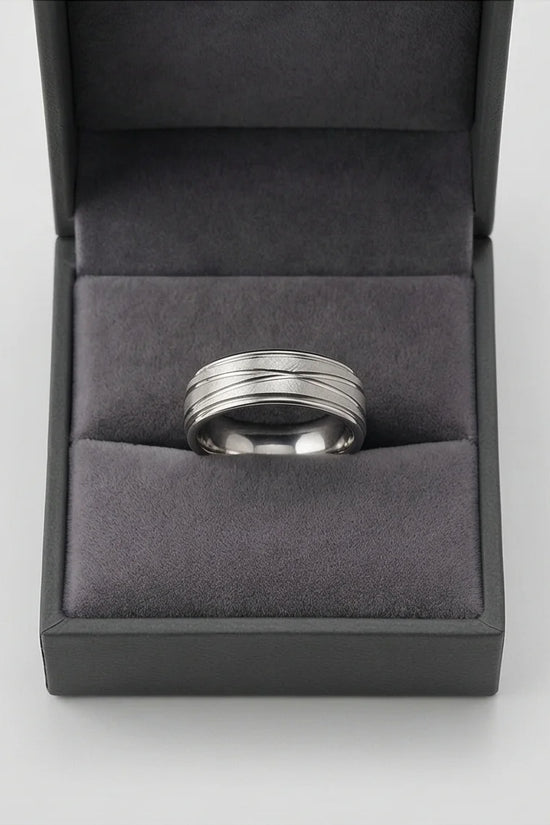 Titanium Horizon: Grooved Matte Statement Ring