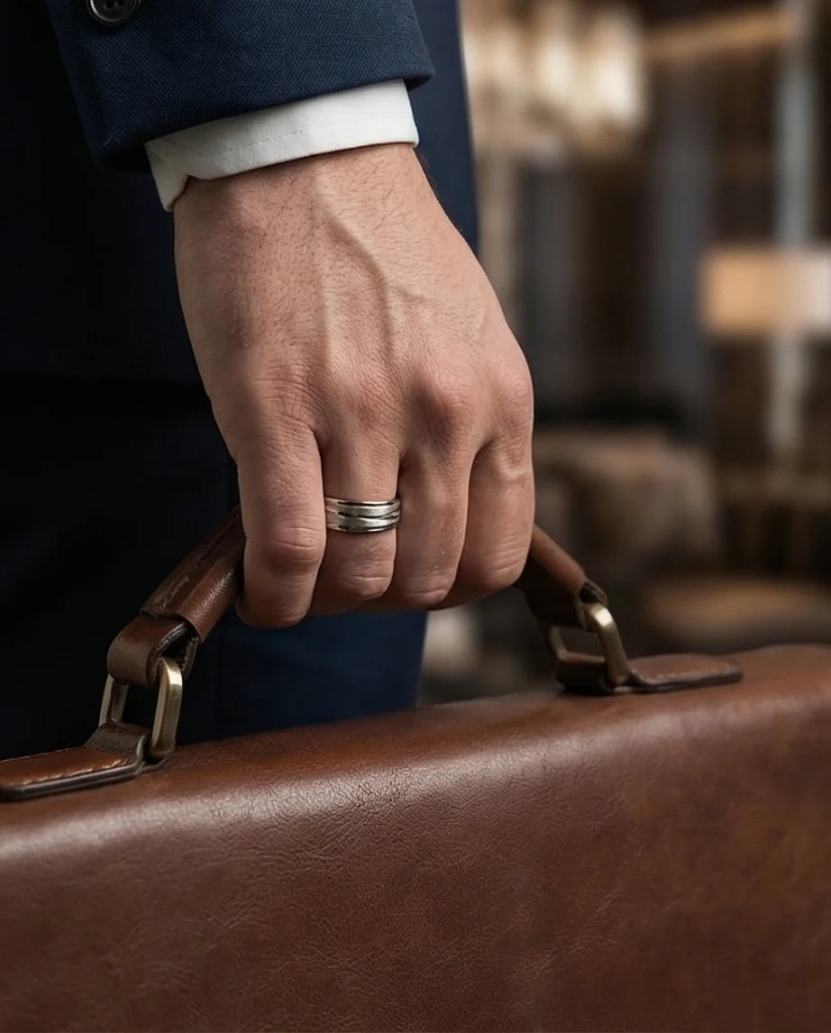 Titanium Horizon: Grooved Matte Statement Ring