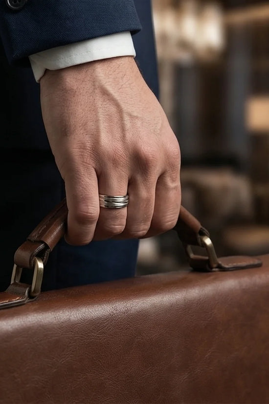 Titanium Horizon: Grooved Matte Statement Ring