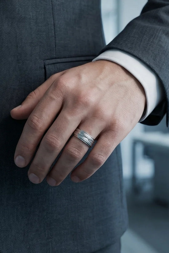 Titanium Horizon: Grooved Matte Statement Ring