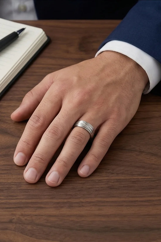 Titanium Horizon: Grooved Matte Statement Ring