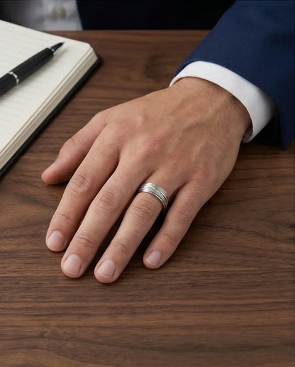 Titanium Horizon: Grooved Matte Statement Ring