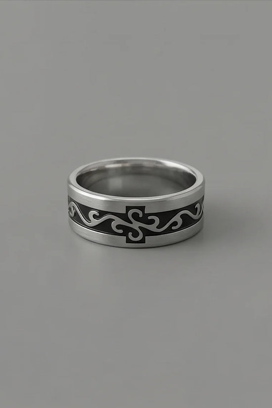 Shadow Flare: Tribal Flame Inlay Ring